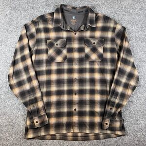 Kuhl Dillingr Flannel Shirt Mens L Brown Black Button Up Plaid Hiking Outdoors